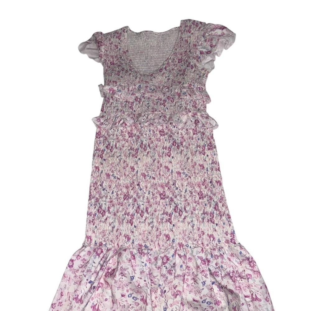 Pink White & Purple Floral Ruffle Dress Size XS